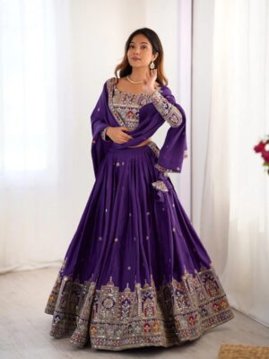 Purple Lehenga Choli with Foil Work Border