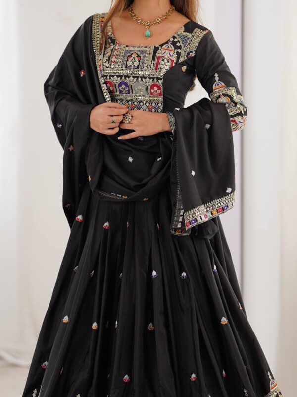 Black Lehenga Choli with Foil Work Border