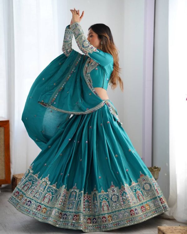 Sea Green Lehenga Choli with Foil Work Border