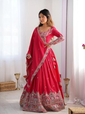 Pink Lehenga Choli with Foil Work Border