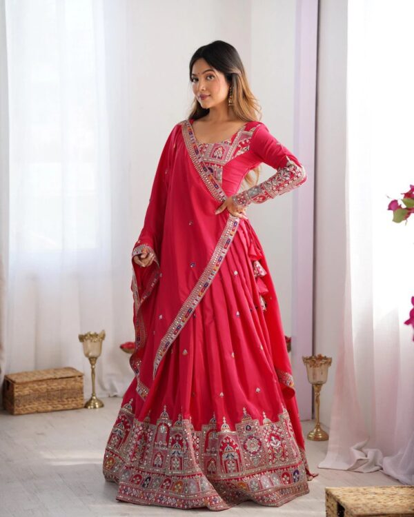 Pink Lehenga Choli with Foil Work Border