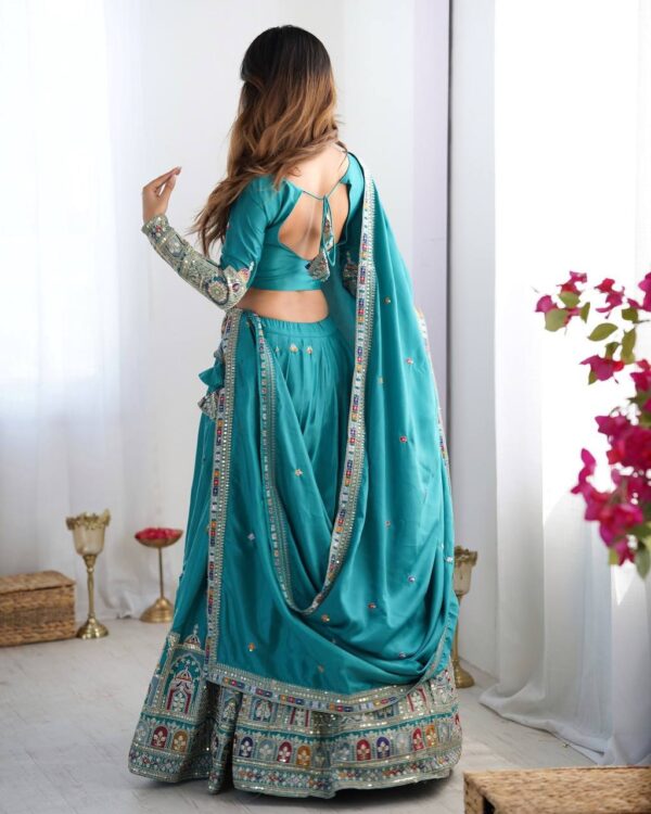 Sea Green Lehenga Choli with Foil Work Border