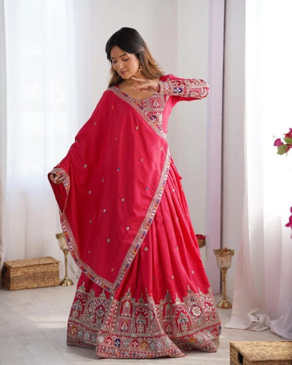 Pink Lehenga Choli with Foil Work Border
