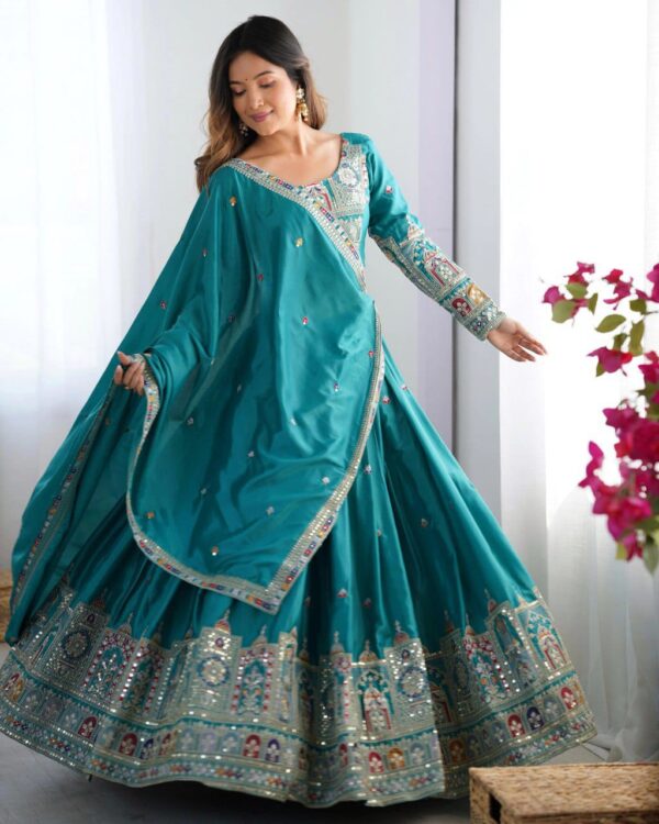 Sea Green Lehenga Choli with Foil Work Border