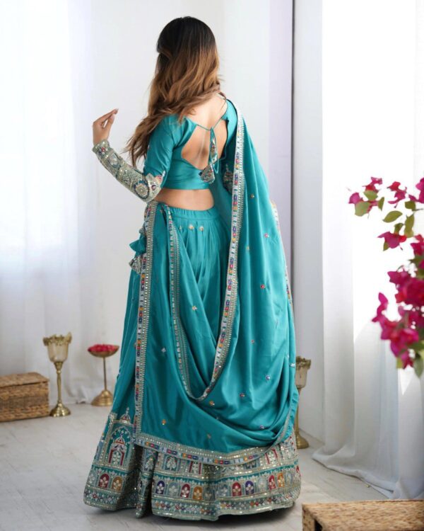 Sea Green Lehenga Choli with Foil Work Border